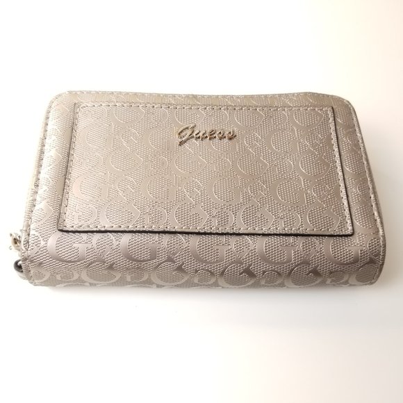 Guess Grey Wallet Purse Zip Around Clutch Bag with Logo Design - Very Good - Picture 2 of 10